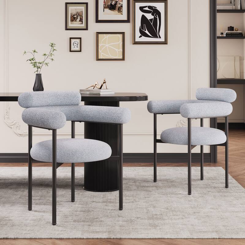 Naci Modern Fabric Arm Dining Chairs with Metal legs by Christopher Knight Home - Grey-Set of 2