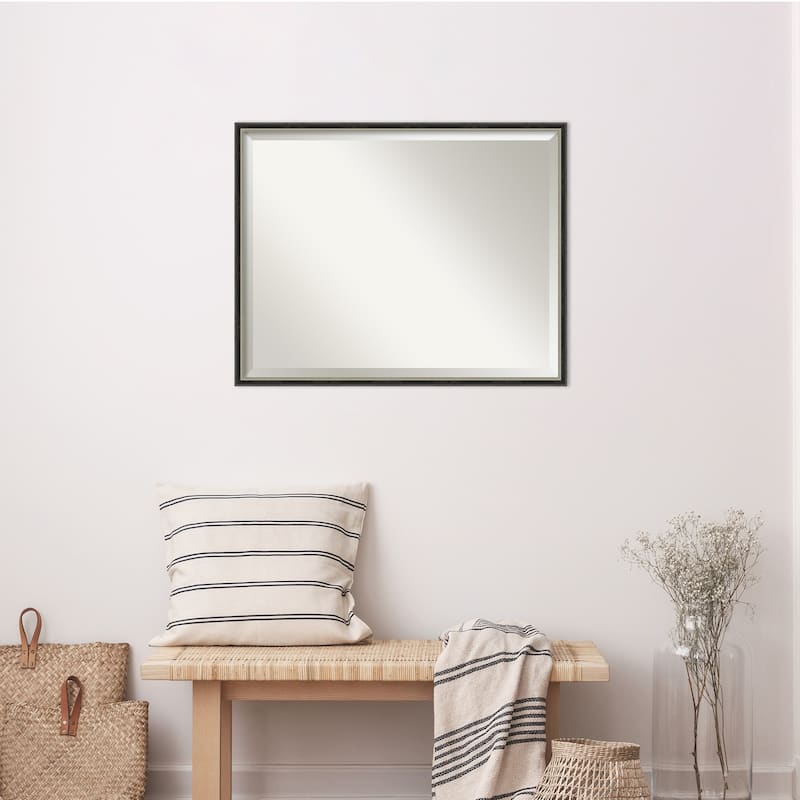 Theo Black Silver Beveled Wood Framed Wall Mirror