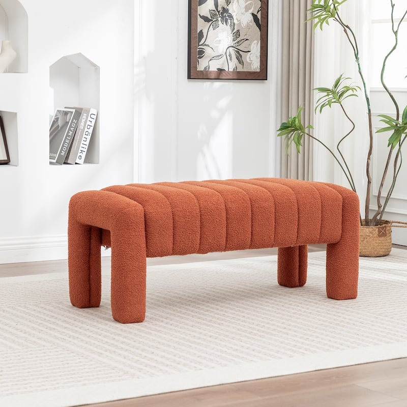 SEYNAR Modern Glam Teddy Velvet Fabric Rectangle Ottoman - Orange