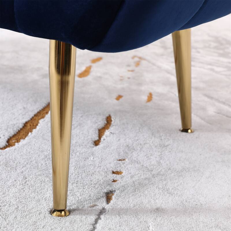 Velvet Button Tufted Bench with Gold Metal Legs