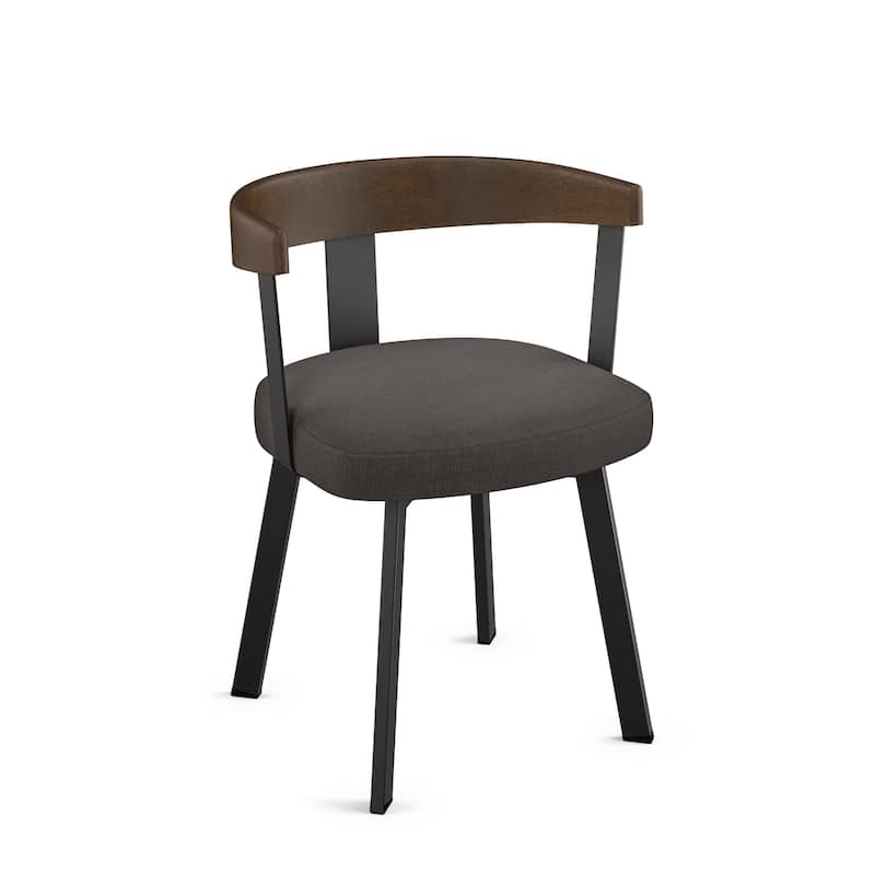 Amisco Lars Dining Chair with Wooden Backrest and Armrests - Charcoal Grey Polyester/Brown Wood/Black Metal