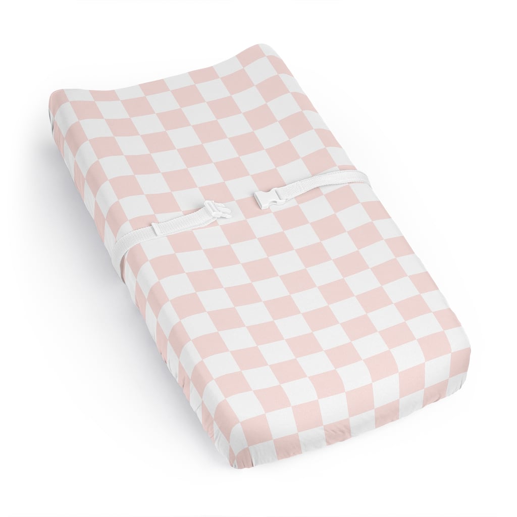 Sweet Jojo Designs Pink Gingham Checkered Plaid Girl Changing Pad Cover Sheet -Vintage Classic Checkerboard Geometric Minimalist