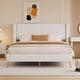 preview thumbnail 1 of 28, Queen Size Corduroy Upholstered Platform Bed with Wingback Headboard Beige - Queen