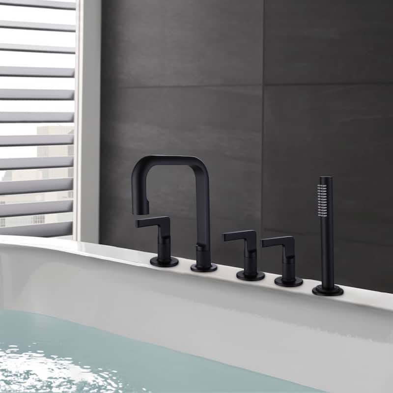 Deck Mounted Bathtub Faucet With Hand Shower Triple Handles 5-Hole Roman Bathroom Tub Filler Modern Bath Faucet Set