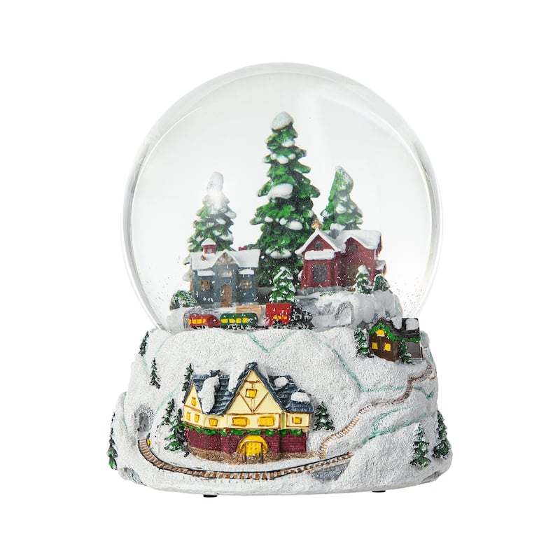 Glitzhome 8"H Oversized Resin Lighted Musical Snowflakes Village Waterglobe