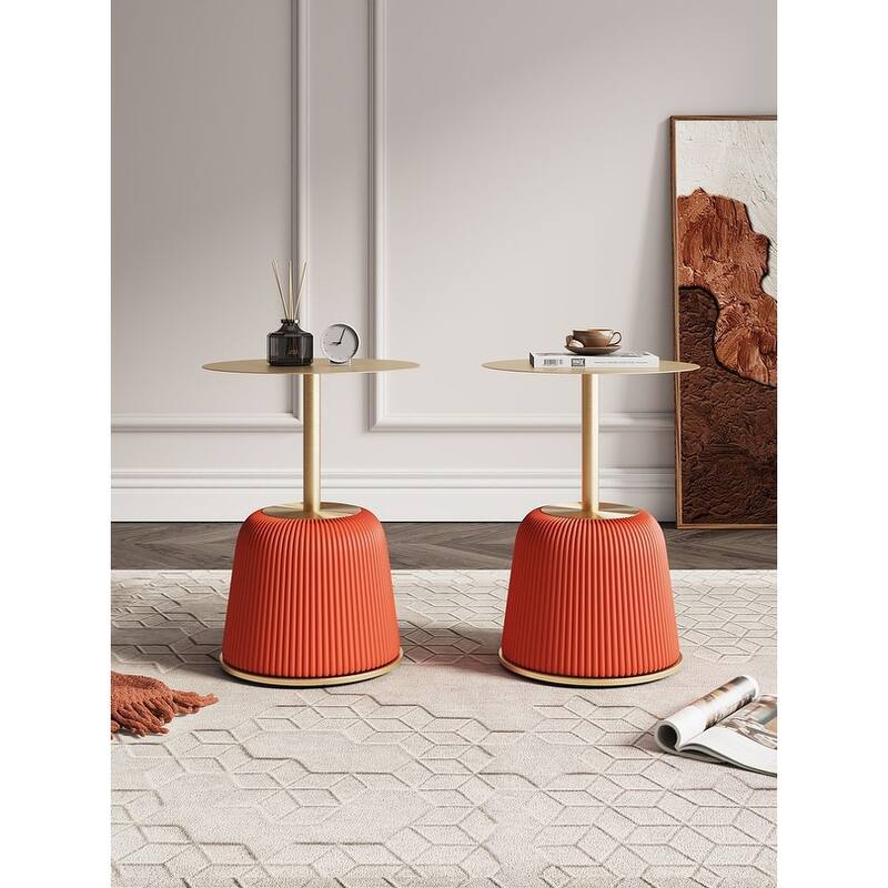 Manhattan Comfort Modern Anderson 1.0 Upholstered End Table Set of 2 - Orange