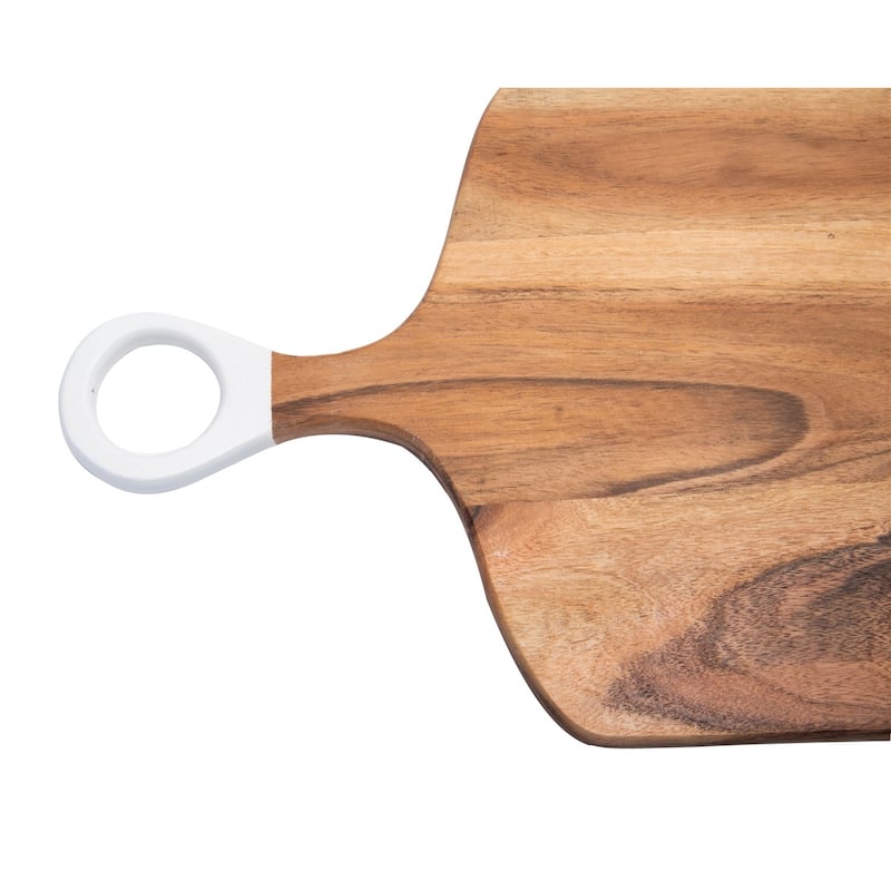 Acacia Wood Rect. Cutting Board w/ White Handle 17.75" x 11.8" -A - A