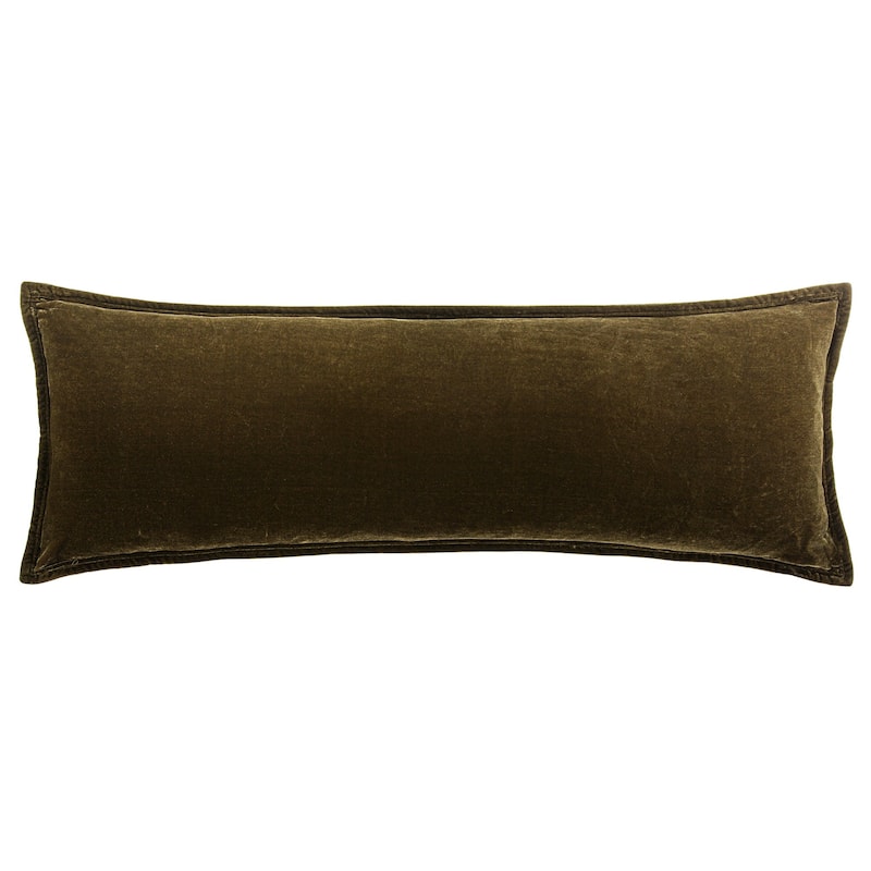 HiEnd Accents Stella Faux Silk Velvet Romantic Western Long Lumbar Pillow, 14"x42" - Green Ochre