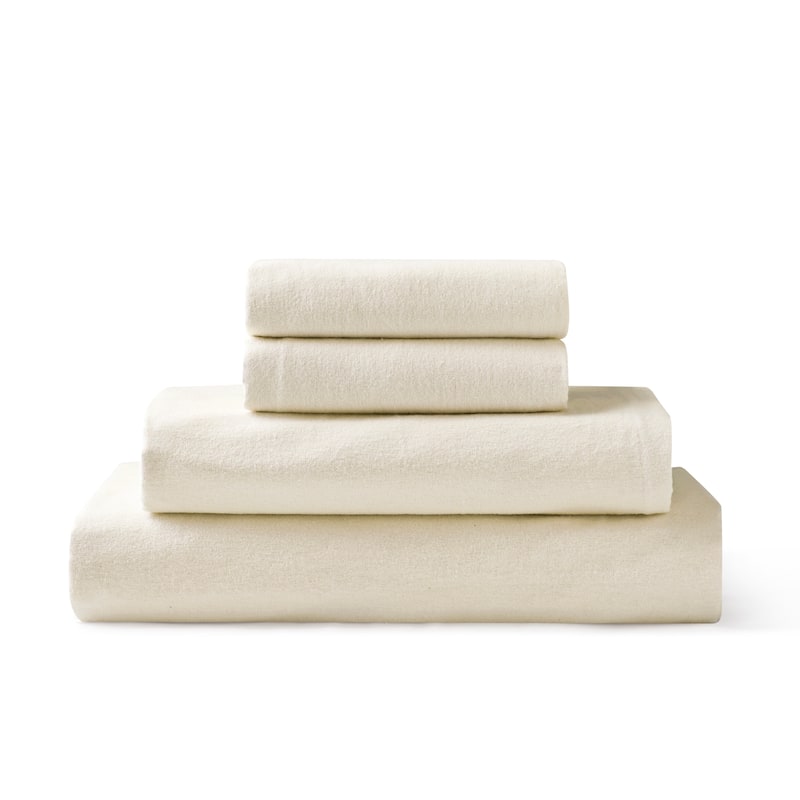 Brielle Home Cotton Flannel Bed Sheet Set - Cream - Full