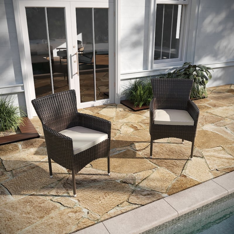 Indoor/Outdoor Wicker Wrapped Steel Frame Patio Chairs & Cushions