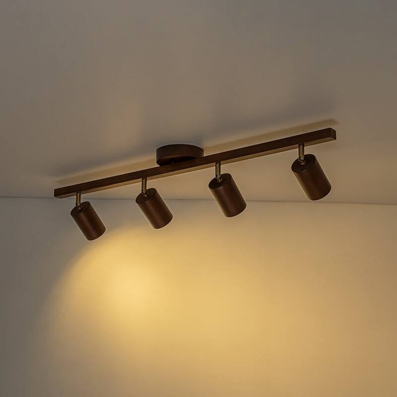 4-Light Walnut Wood Grain Adjustable Linear Track Light 39.4in