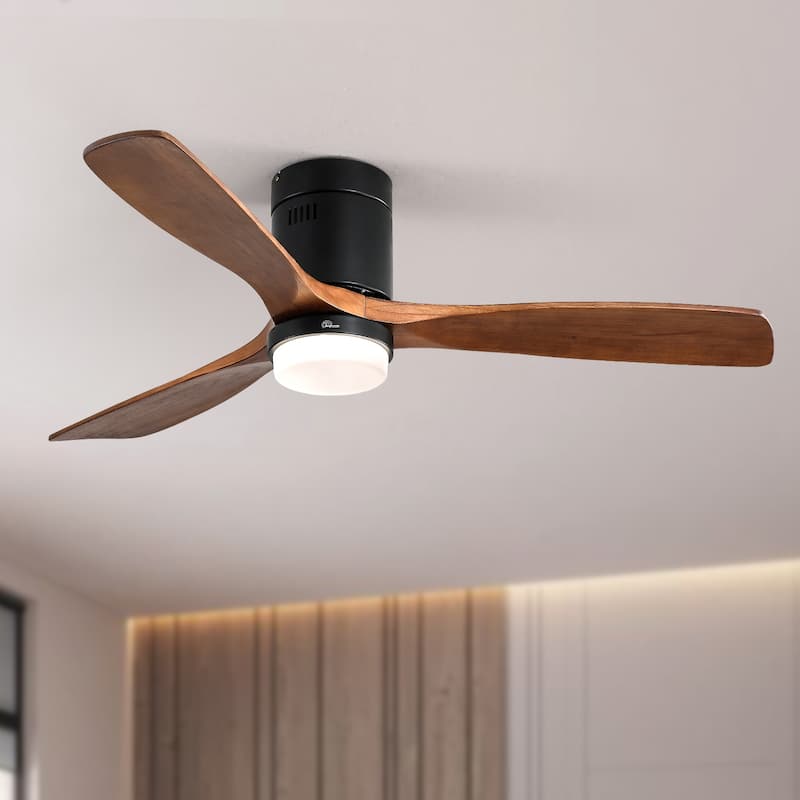 52 Inch Wooden Ceiling Fan, With 18W Led Light 3 Solid Wood Blades, Remote Control Reversible DC Motor with ETL Ceiling Fan