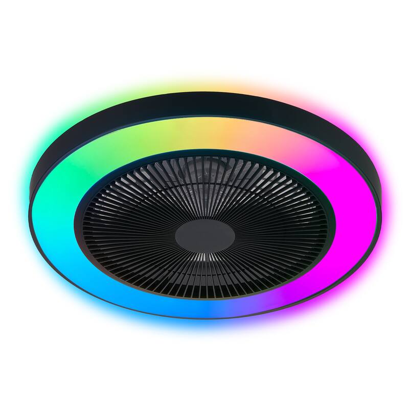 RGB Ceiling Fan Lights, Modern Flush Mount Ceiling Fan, 6-Speed Reversible DC Motor Ceiling Fan
