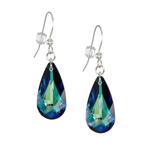 slide 1 of 5, Handmade Jewelry by Dawn Bermuda Blue Crystal Teardrop Earrings (USA) ster.ing.silver.earwires - White