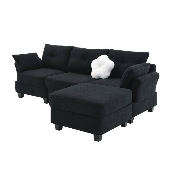 LShaped Velvet Sectional Sofa with Charging Ports and Storage Ottoman