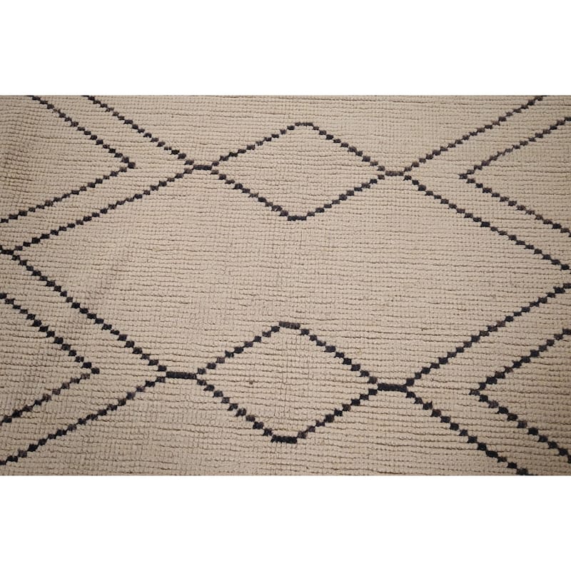 Trellis Geometric Ivory Moroccan Area Rug Handmade Wool Carpet - 7'11"x 10'9"
