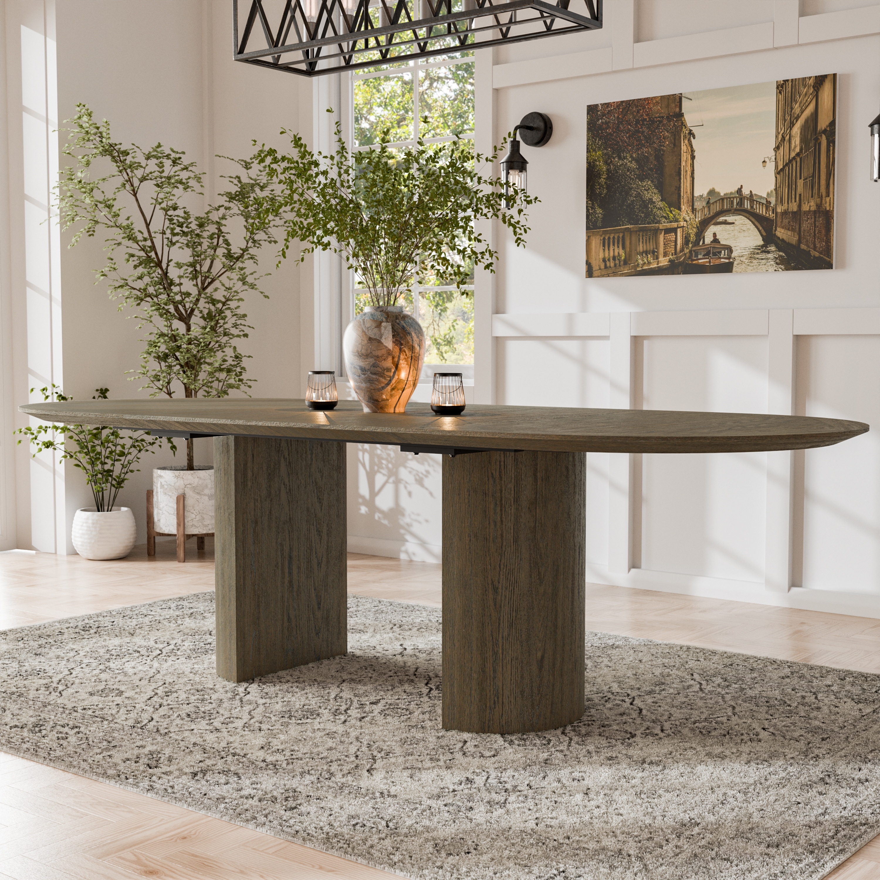 Furniture of America Lenn Modern Farmhouse Oak 102-inch Wood Extendable Dining Table