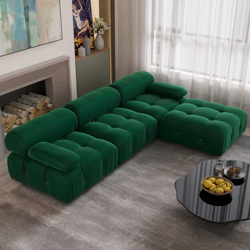 104" L-Shaped Sectional Sofa,Minimalist Velvet Sofas Couches with Reversible Chaise Ottoman - Green