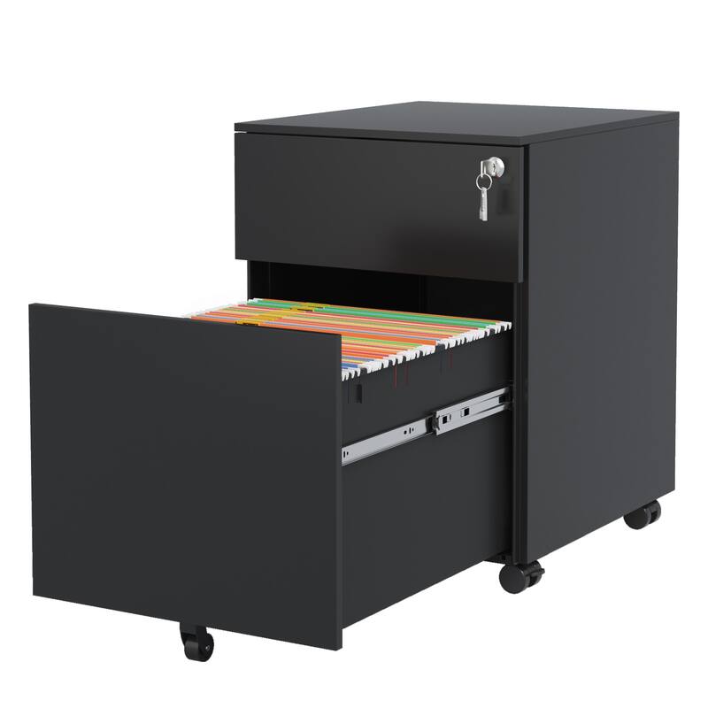 Modern File Cabinet Mobile File Cabinet with 2 Drawers, 5 Casters, Removable Dividers and locks, for Home Office