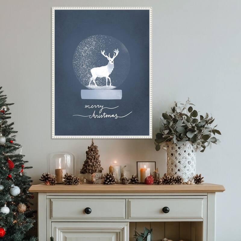 Snow globe Deer by Goed Blauw (23 x 30 in.), Framed Canvas Wall Art Print - Sylvie Beaded White