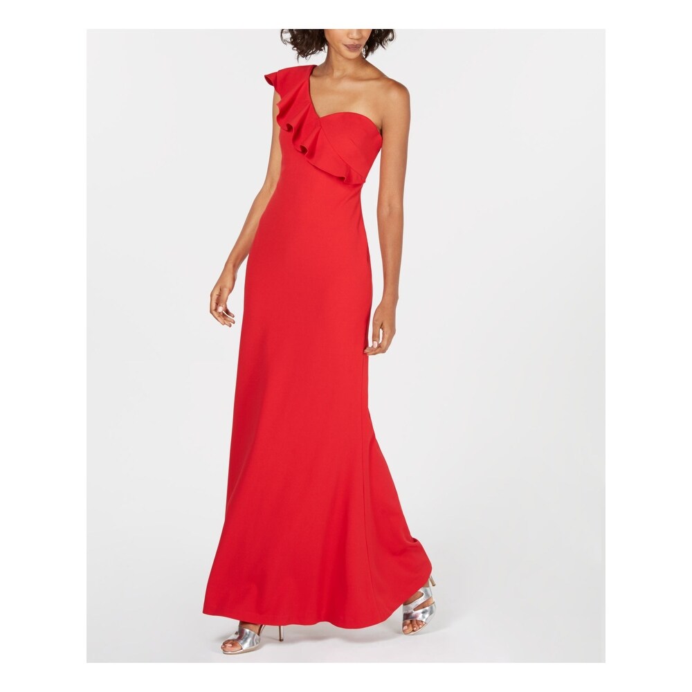 calvin klein red ruffle dress