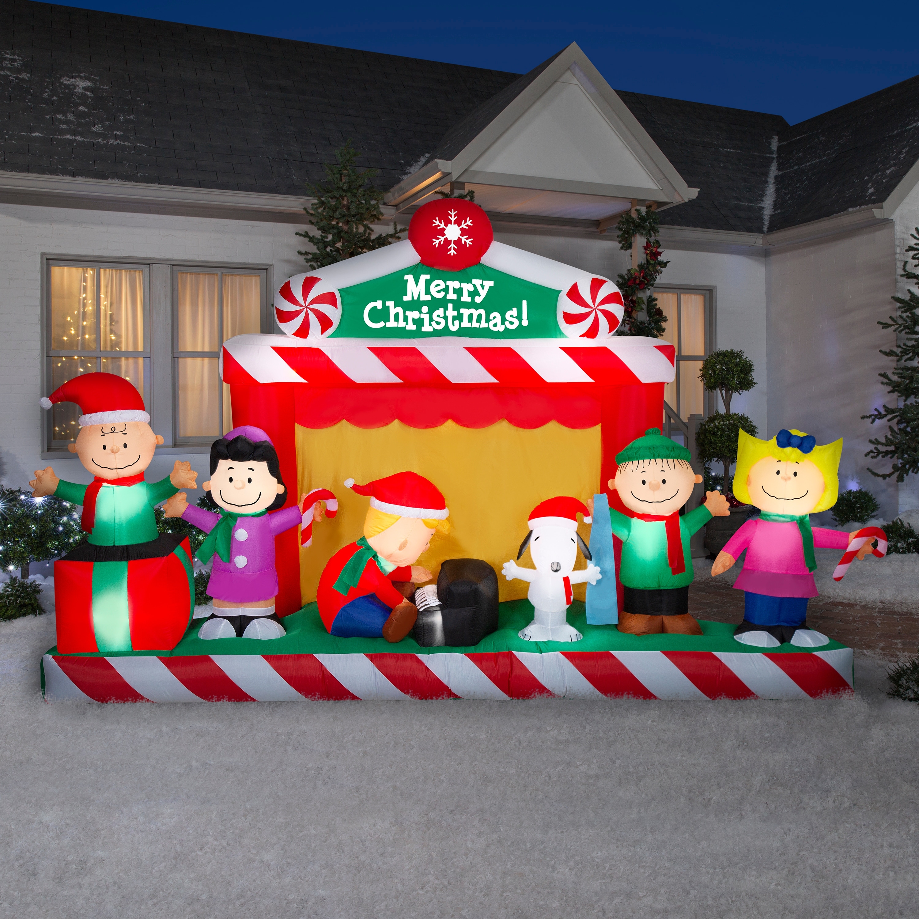Gemmy Giant Christmas Inflatable Peanuts Gang Stage Scene, 7 ft