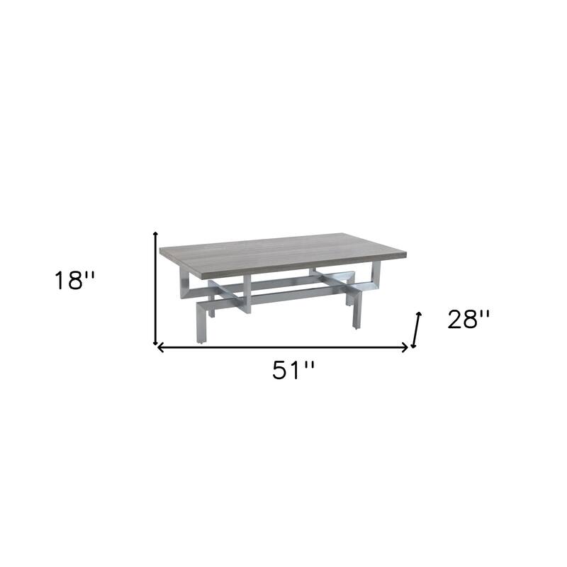 HomeRoots 51" Gray And Silver Stainless Steel Coffee Table - 51