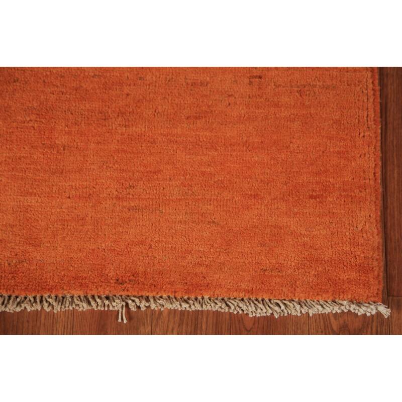 Solid Gabbeh Modern Rug Hand-Knotted Oriental Wool Carpet - 4'2" x 5'10"