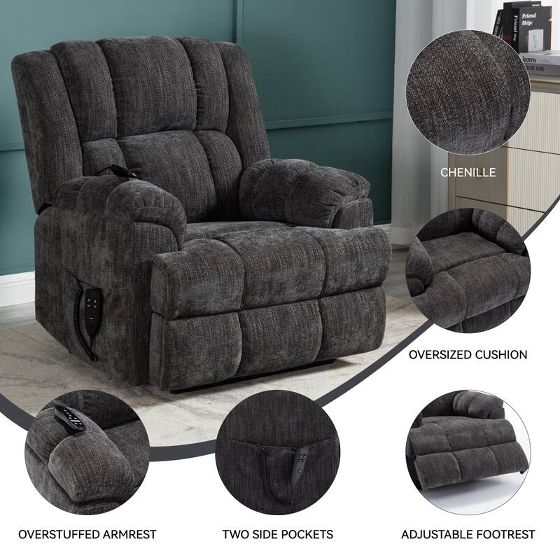 Blue Dual Motor Power Lift Recliner with Heat, Massage, and Lumbar Support