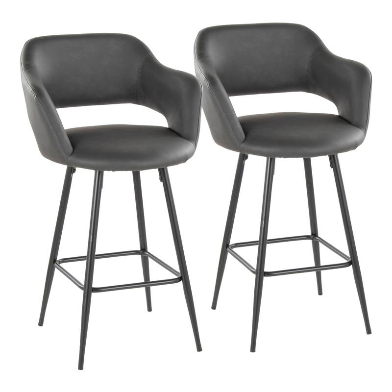 Porch & Den Vallen 26" Fixed-Height Faux Leather Counter Stool with Metal Legs & Square Footrest (Set of 2)