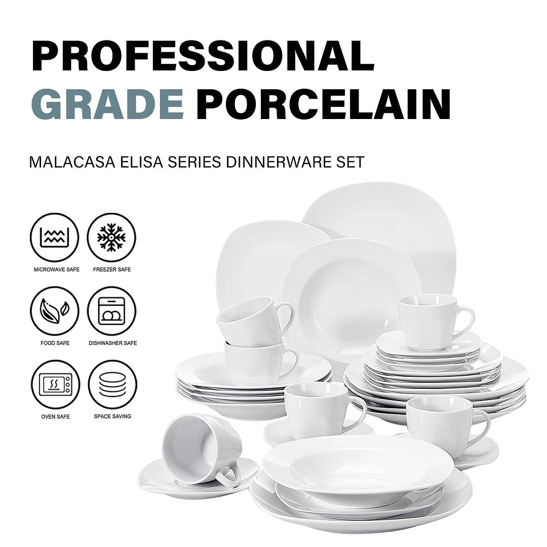 MALACASA Series Elisa, Porcelain Dinnerware Set Gray-white