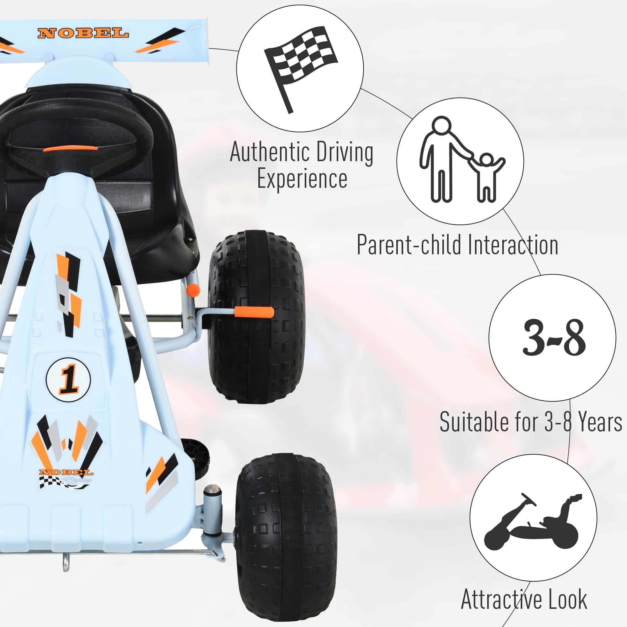 Aosom Pedal Go Kart Children Ride on Car with Adjustable Seat