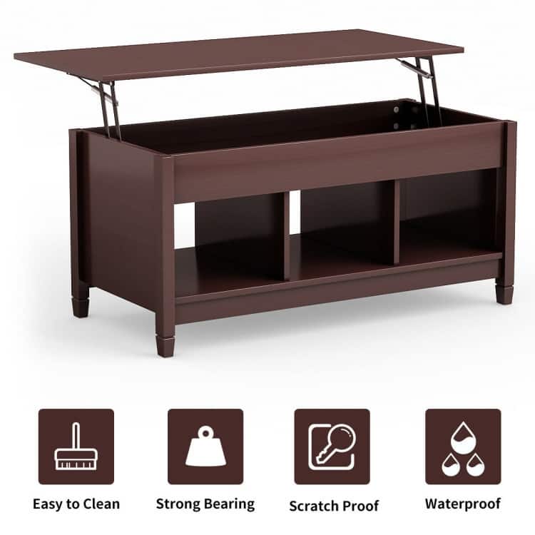 Lift Top Coffee Table with Hidden Storage Compartment-Coffee - 41" x 19.5" x (19"-24.5") (L x W x H)