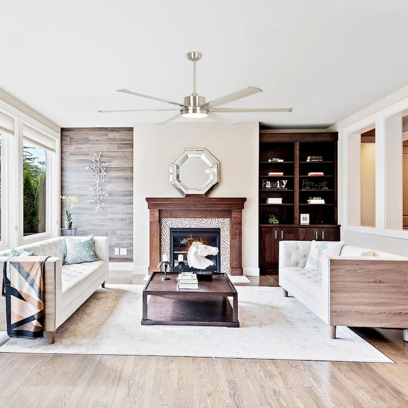 65-inch Brushed Nickel Modern Windmill Ceiling Fan with LED Light and Remote Control