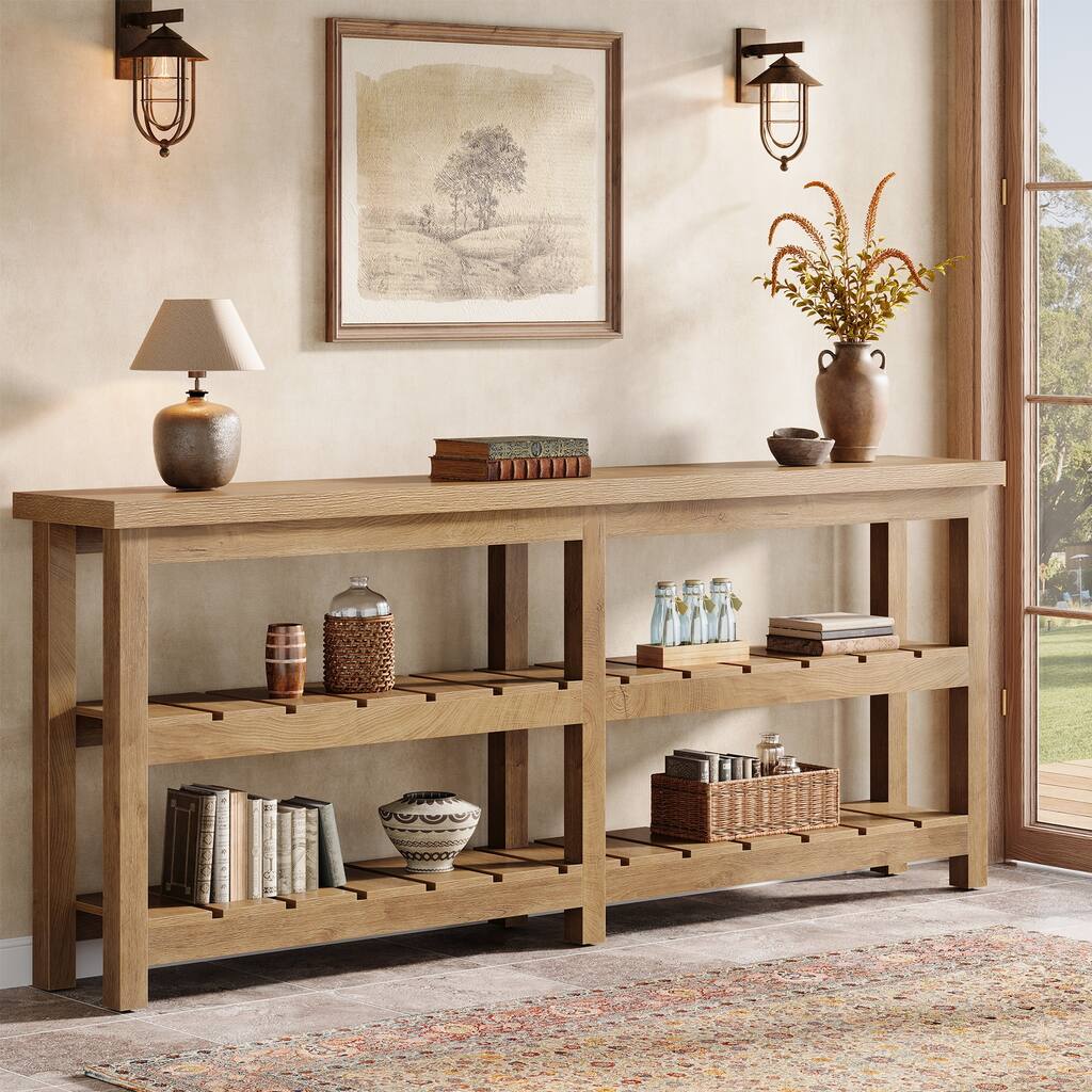 70.86-Inch Extra Long Console Table, Wooden Entryway Table, 3-Tier Sofa Table for Living Room, Hallway, Entrance, Foyer
