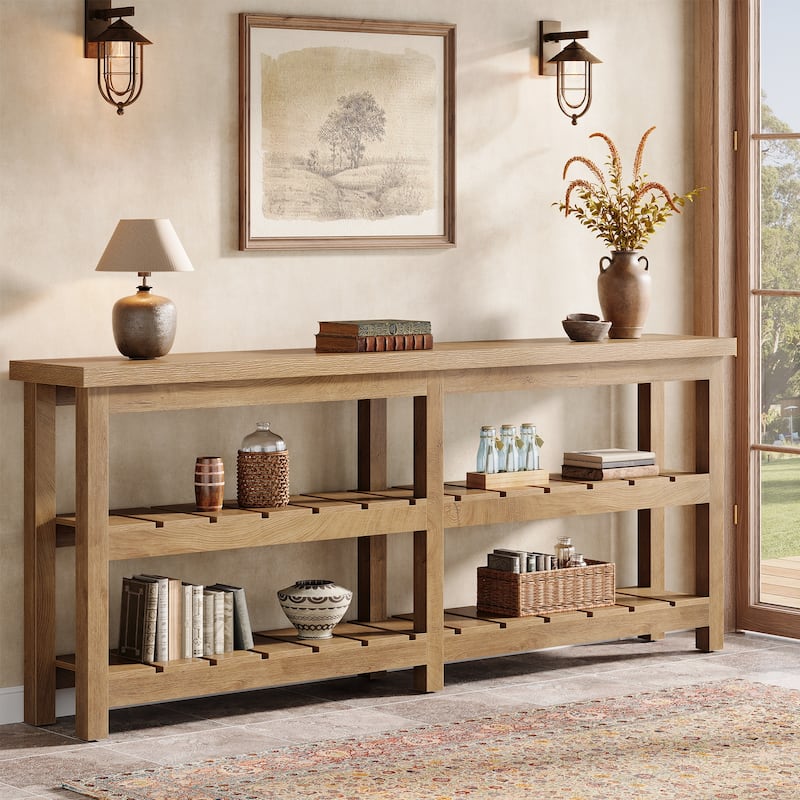 70.86-Inch ExtraLong Console Table, Farmhouse 3-Tier Entryway Table - Brown
