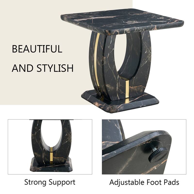 23.6" Modern Square Coffee Table with Gold Plated Decorative Strips for Living Room