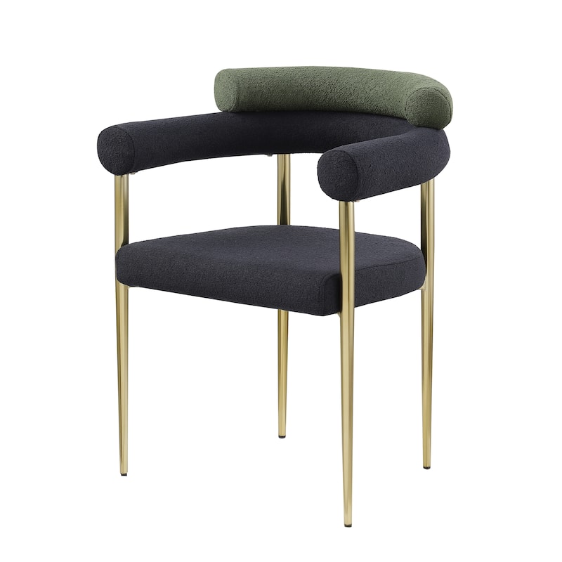 Dining Chairs Set of 2, Kitchen Dining Room Chairs, Round Boucle Backrest Sherpa Dining Chair with Brushed Bronze Metal Legs