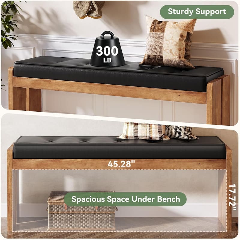 Bedroom Bench, End of Bed Bench, Dining Bench, Entryway Bench with Solid Wood Legs