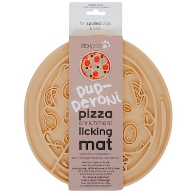 Dexypaws: Enrichment Lick Mat: Pup-peroni Pizza - Grooved Silicone - Brown
