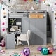 preview thumbnail 1 of 14, Grey Modern Wooden Full Size Bunk Bed with Wardrobe Rack,Desk and Shelves