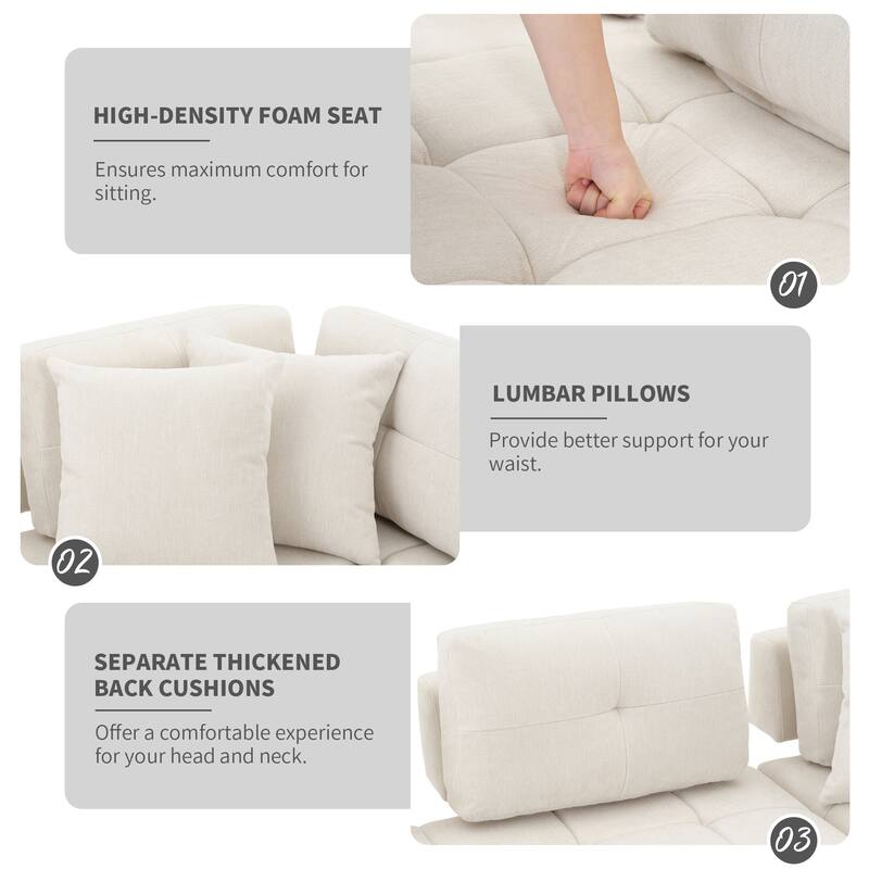 91.73" L-Shaped 4-Seat Sectional Sofa with 2 Hidden Stools, 2 Removable Lumbar Cushions, and Durable Chenille Fabric
