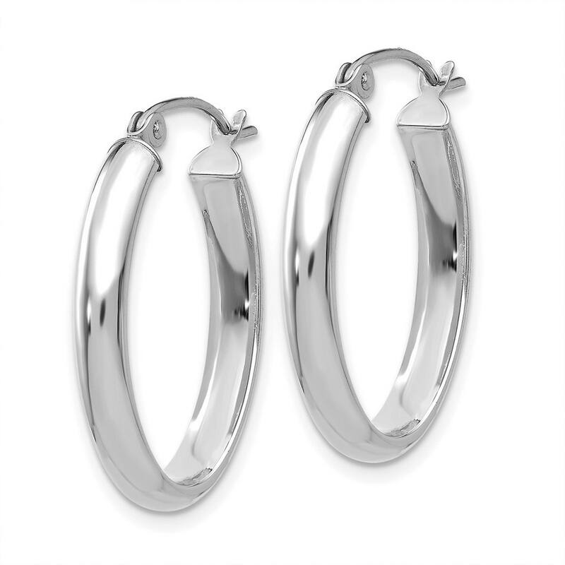 Curata 14k White Gold Polished 3.5x16mm Oval Hoop Earrings