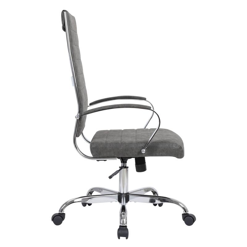 Benmar Leather Executive Office Chair with Chrome Frame, Adjustable Height, Tilt Lock, 360° Swivel, and Smooth Rolling Casters