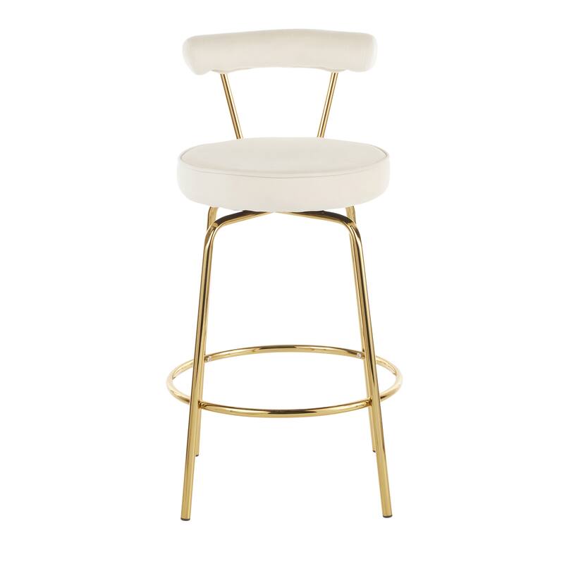 Silver Orchid Caines 26" Fixed-Height Gold Counter Stool (Set of 2) - Cream Velvet