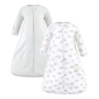 Hudson Baby Infant Girl Cotton Long-Sleeve Wearable Sleeping Bag, Sack, Blanket, Lilac Elephants Long Sleeve