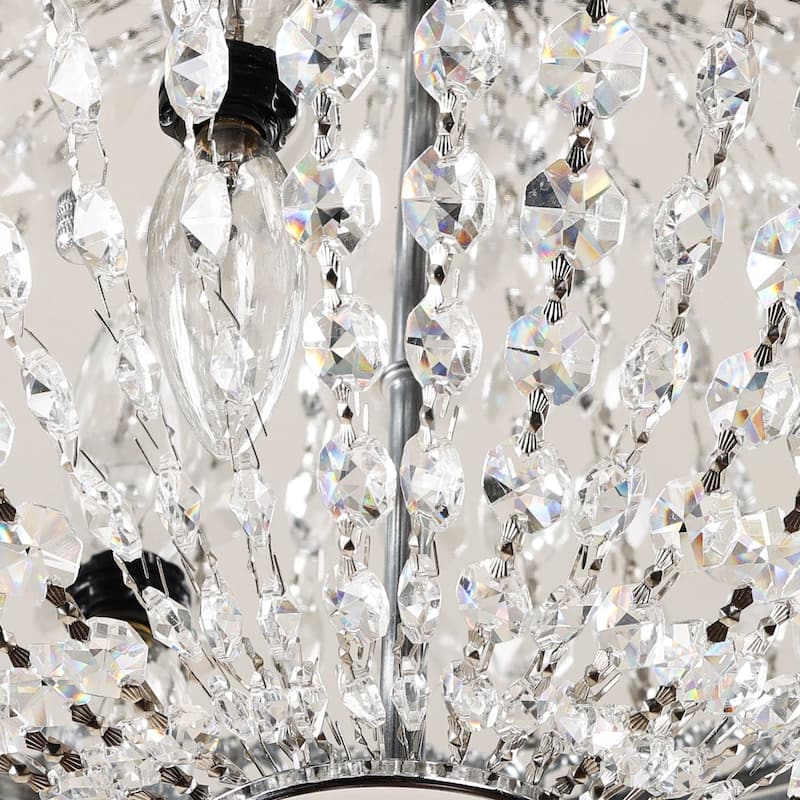Modern 3-Light Chrome Crystal Low Profile Flush Mount Ceiling Light - 13.75-in D x 9.5-in H