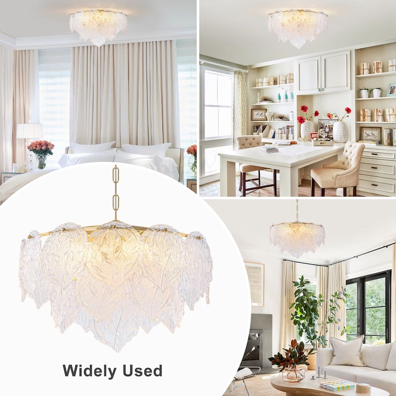 Luxury Gold Chandelier with Double-Tier Clear Glass Leaves