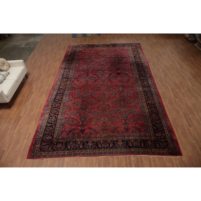 Hand Knotted Oriental 100% Wool Carpet Traditional Floral Pink Sarouk Area Rug - 17' 10'' X 10' 6''