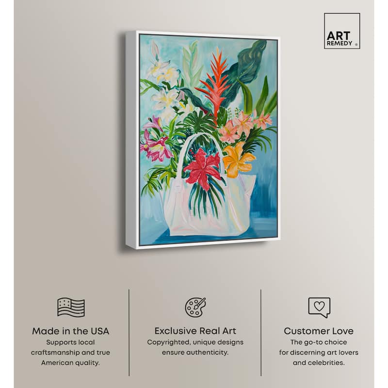 Art Remedy Tropical Flower Bag Framed Flowers In Vase Paintings